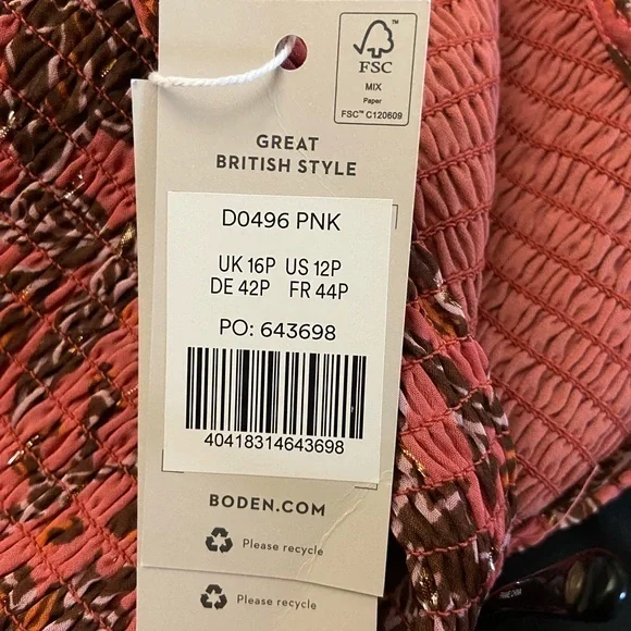 NWT Boden Tiered Smocked Dress with A Touch of gold sparkle - Picture 3 of 5